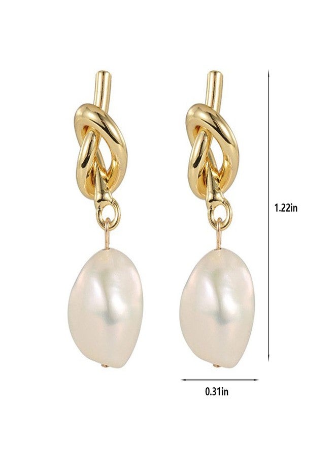 TACBSP Gold Pearl Earrings for Women Dainty Pearl Knot Dangle Earrings Hypoallergenic Pearl Geometric Stud Earrings Trendy Jewelry Gifts for Women (A.) - Image 4